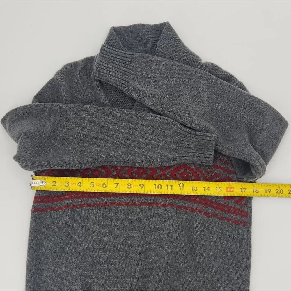 Eddie Bauer Sweater Size Small Mens Gray & Red Wool Blend Shawl Collar Fair Isle